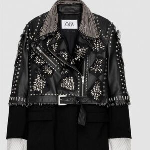 ISO Zara Black Studded Leather Jacket like in the photo